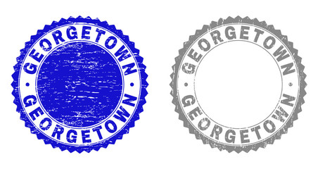 Fototapeta na wymiar Grunge GEORGETOWN stamp seals isolated on a white background. Rosette seals with distress texture in blue and gray colors. Vector rubber stamp imprint of GEORGETOWN label inside round rosette.