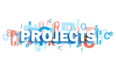 PROJECTS blue and coral typography banner