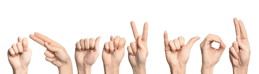 Woman showing phrase Thank You on white background. Sign language