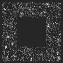 Birthday party. Pattern for invitations, banners, templates.