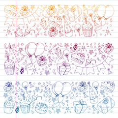 Birthday party. Pattern for invitations, banners, templates.
