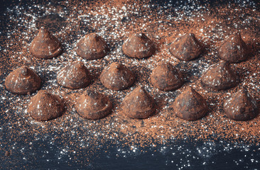 chocolate truffles on slate tray