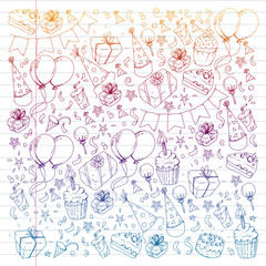 Birthday party. Pattern for invitations, banners, templates.