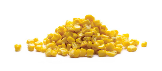 Yellow cooked corn isolated on white background