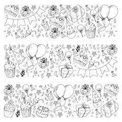 Birthday party. Pattern for invitations, banners, templates.
