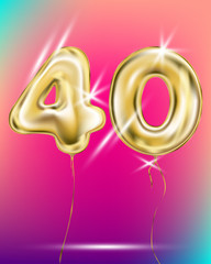 Number forty, gold foil balloon on gradient
