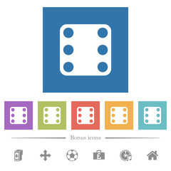 Domino six flat white icons in square backgrounds