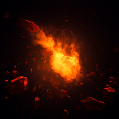 Fototapeta na wymiar Fire comet in space with meteor storm. Powerful star moving. Concept art