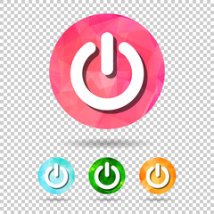 Abstract geometric triangular power buttons collection on transparent background