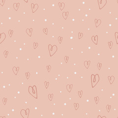 Seamless heart pattern with handmade elements. Perfect for holiday, babyshower or birthday wrapping paper or background on invitations or greeting cards.