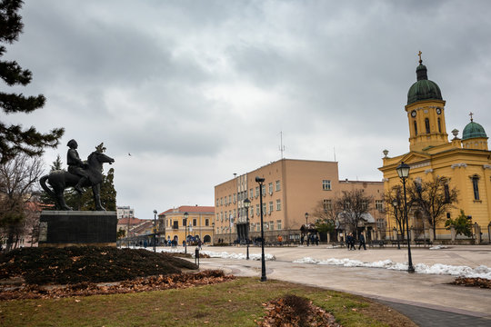 Streets of Negotin, small place in east Serbia. Center of old town. Beautiful cloudy day. Town is known for production of wine.