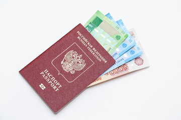 Fototapeta premium international passport Russia and money