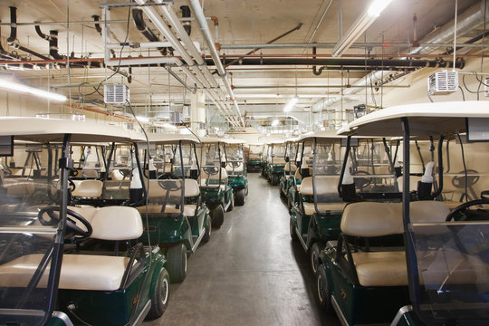 Golf carts in storage