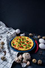 Homemade omelette on plate. Healthy food concept.