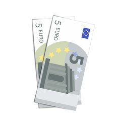 Couple of simple five euro banknotes on white