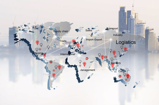 Abstract image of the world logistics, there are world map background