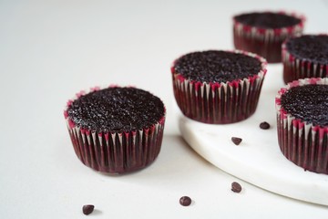 Homemade Plain Chocolate cupcakes, selective focus