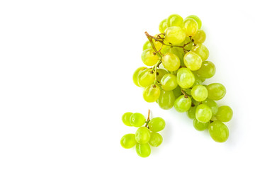 Layout with green grapes isolated on white background. Organic food. Copy space