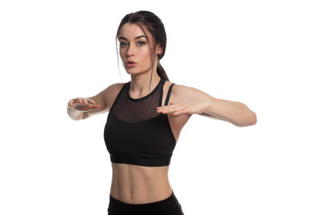 beautiful girl at the workout on isolated background