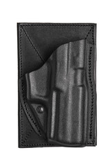 Black leather holster for a pistol isolated on white