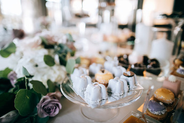  Delicious wedding desserts on the table, catering service