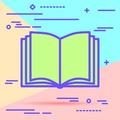 flat lay modern pastel colored open book icon with shadow on blue and pink background