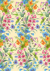Fototapeta na wymiar Mix of summer flowers. Seamless background pattern version 3