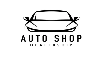 Foto op Canvas Auto shop sports car dealership logo with a line style silhouette icon of a conceptual shape performance motor vehicle template. Vector illustration.  © JoelMasson