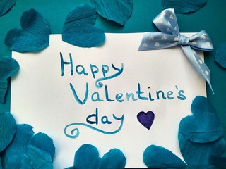 For Valentine's Day inscription Happy Valentine's Day and hearts