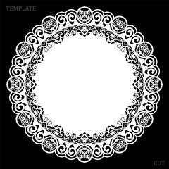 Lace round paper doily, greeting element, laser cut  template, doily to decorate the cake,  vector illustrations.