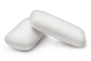 Two chewing gum pieces, isolated on white background