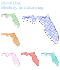 Florida sketchy us state. Extraordinary hand drawn us state. Indelible childish style Florida vector illustration.