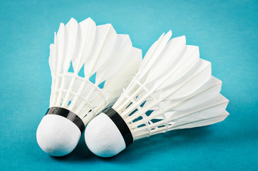 Fototapeta na wymiar Badminton shuttlecocks on court.