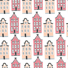 Seamless pattern with scandinavian houses