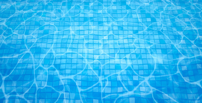 Swimming pool bottom caustics ripple and flow with waves background. Summer background. Texture of water surface. Overhead view. Vector illustration background