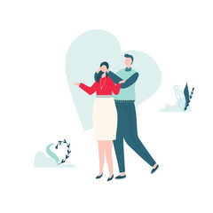 Romantic dating couple illustration with floral elements