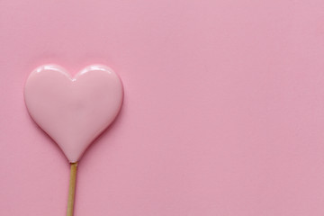 Valentine day background with hearts. Pink background. Top view