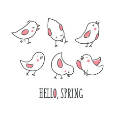 Collection of cute hand drawn bird doodles.