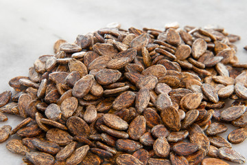 Dried watermelon seeds.Blurred focus.Сoncept of useful properties, treatment