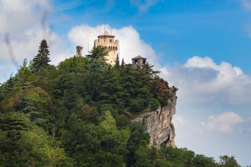 Fototapeta na wymiar View to the Torre Guaita (Guaita Tower) or Prima Torre, Monte Titano, San Marino