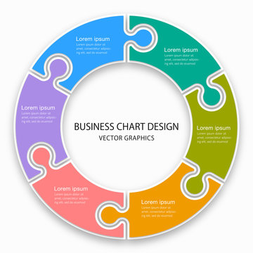 Business Chart Design, 6 Division, Jigsaw Puzzle Pattern.
