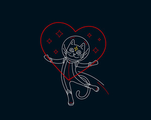 Big cosmic love: cat astronaut with heart.  - 248156782