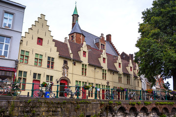 Historic buildings next to the river in the Ghent city center, Belgium