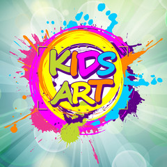 Colorful paint splashes with Kids art emblem for children playground for play and fun