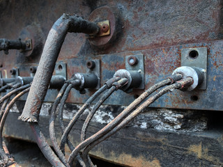 Close up view and shade. The old wires connection plugs was unused and rusted densely.