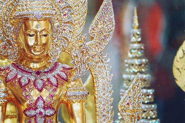 Chachoengseo, Thailand-February 3, 2019:Buddha statue Decorated with jewel