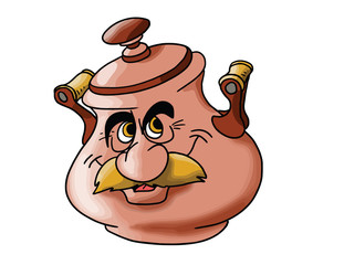 Characterized cartoon copper saucepan vector illustration