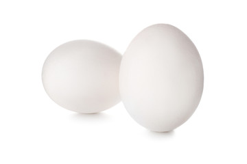 Raw chicken eggs on white background