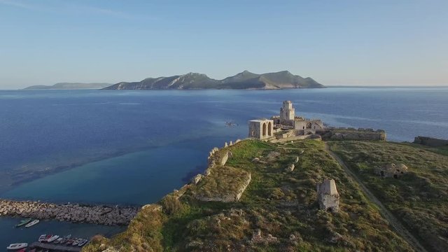 Aerial, Methoni Castle and seascape