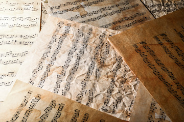 Old music sheets on table